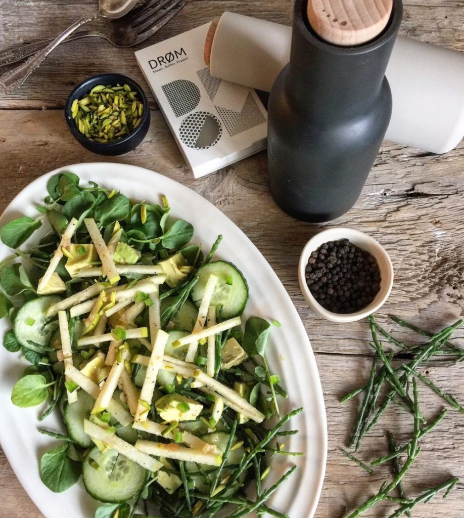 Cress, Sea Asparagus and Cucumber Salad with Pear and Shallot Champagne