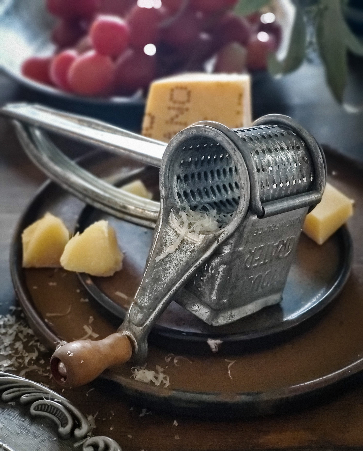 Vintage MOULI Rotary Hand Cheese Grater Metal with Yellow Handle